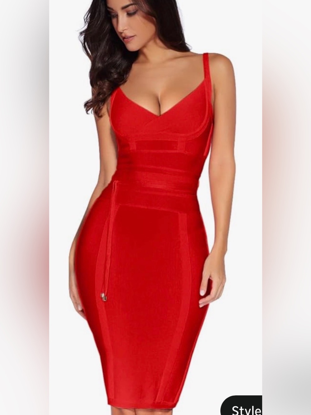 NWOT Sleek Red Midi Bodycon Dress with Spaghetti Straps